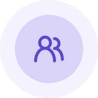 A circular icon featuring two overlapping human figures, symbolizing a group, team, or collaboration. Often used to represent user roles, team management, or shared access in a digital or software environment.