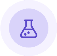 A circular icon featuring a laboratory flask, symbolizing experimentation, testing, or scientific analysis, often used to represent chaos engineering experiments or system trials in digital environments.