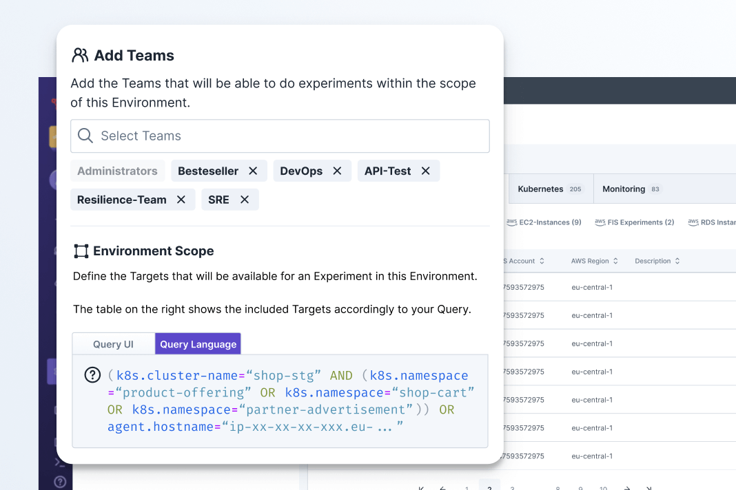 query to define environments